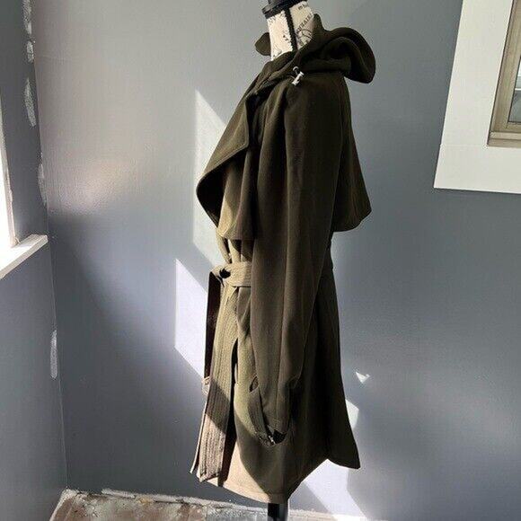 NWT Rachel Roy dark green water repellent crepe hooded trench coat w/ pockets - Picture 7 of 12